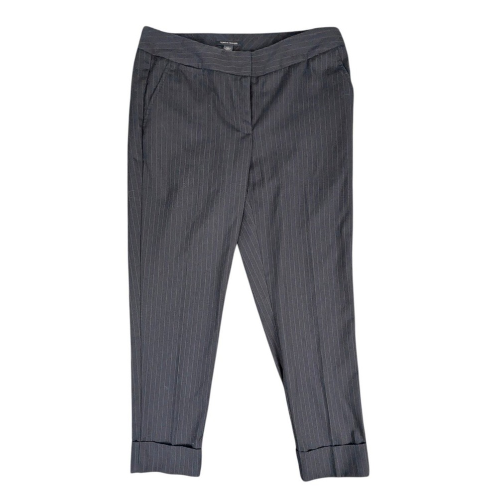 Tommy Hilfiger Navy Pinstripe Cuffed Trousers Size 6 Rayon Blend Dress Pants
